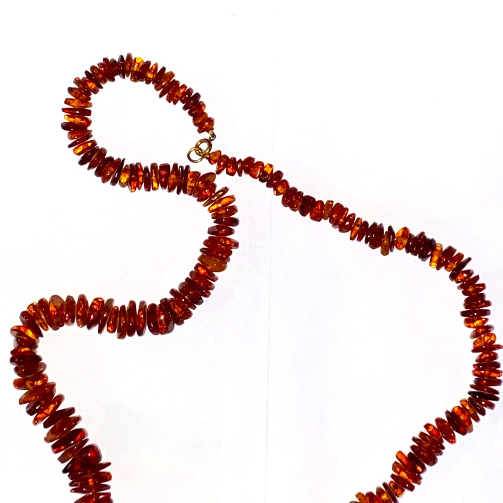 Baltic Amber Necklace 41.5 Grams 20" Long w 14K Gold Clasp Varied Stones Antique